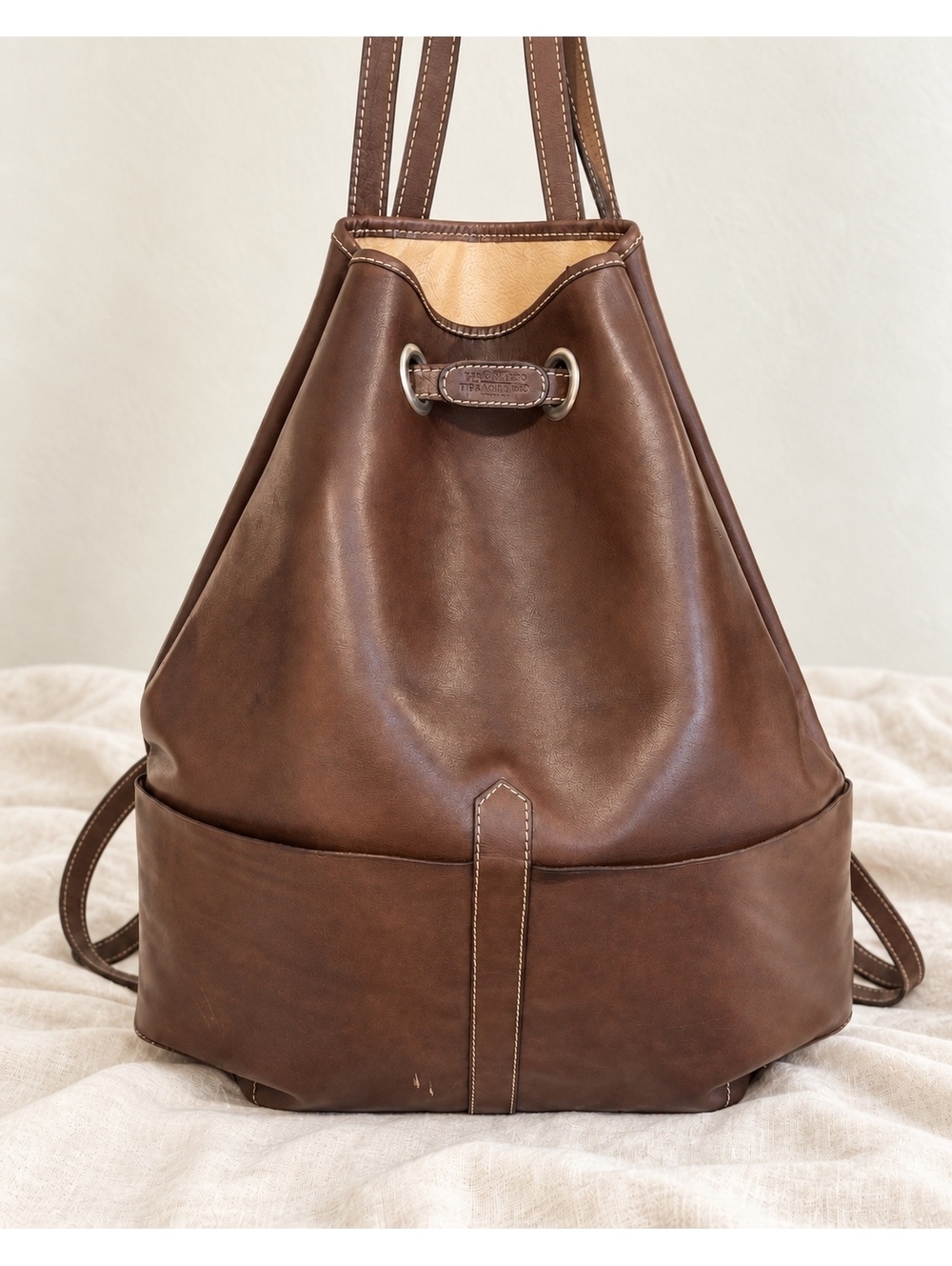 Vintage Tramontano 1865 Brown Italian Leather Oversized Backpack  19in